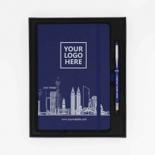 Customized  Blue 140 Leaves Notebook and Plastic Pen - Gift Set for Clients #14 with logo