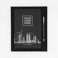 Customized  Black 140 Leaves Notebook and Plastic Pen - Gift Set for Clients #14 with logo
