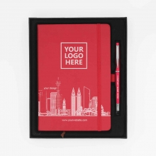 Customized  Red 140 Leaves Notebook and Plastic Pen - Gift Set for Clients #14 with logo