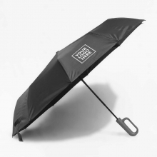 Customized  Black 23 inches Automatic Folding Umbrellas with Carabiner with logo
