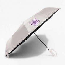 Customized  White 23 inches Automatic Folding Umbrellas with Carabiner with logo