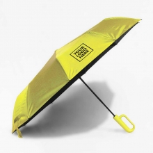 Customized  Yellow 23 inches Automatic Folding Umbrellas with Carabiner with logo