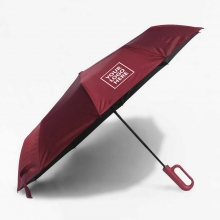 Customized  Maroon 23 inches Automatic Folding Umbrellas with Carabiner with logo