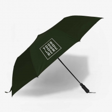 Customized Dark Green 27 inches Folding Pongee Umbrellas with EVA Foam Handle with logo