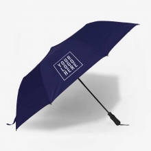 Customized Navy Blue 27 inches Folding Pongee Umbrellas with EVA Foam Handle with logo