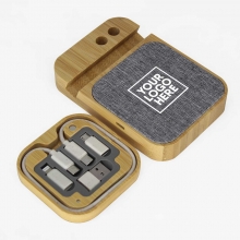 Custom Printed 4-in-1 Bamboo Wireless Charging Pads as Corporate Giveaways