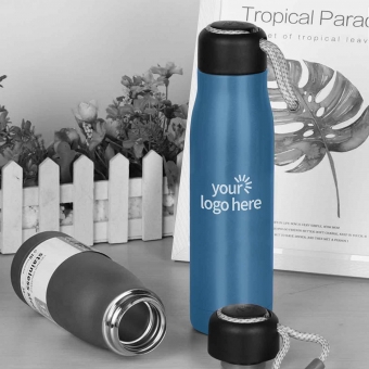 Customized  Blue 500 ml Double-Wall Vacuum Bottle with String with logo