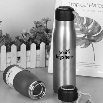 Customized  Silver 500 ml Double-Wall Vacuum Bottle with String with logo