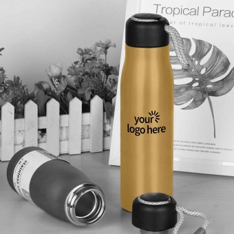 Customized  Gold 500 ml Double-Wall Vacuum Bottle with String with logo