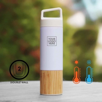 Custom Printed 550 ml Insulated Tumbler with Bamboo Bottom as 