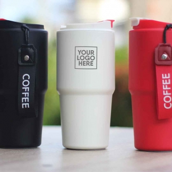Custom Printed 600 ml Stainless Vacuum Coffee Tumblers with Strap as Corporate Giveaways