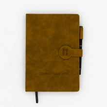 Customized  Brown 2027 A5 Soft Leatherette Bound Planners with Sign Pen with logo