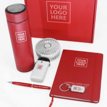 Customized  Red USB Fan, Tumbler, Metal Keychain, Notebook, and Metal Pen Gift Set #25C with logo