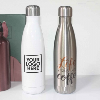 Custom Printed 17 oz Stainless Steel Cola Shaped Bottle as Corporate Giveaways