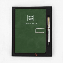 Customized White and Green Journal and Metal Sign Pen - Gift Sets for Clients #10 with logo
