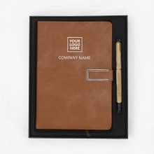 Customized Gold and Brown Journal and Metal Sign Pen - Gift Sets for Clients #10 with logo