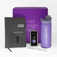 Custom Printed Journal, Water Bottle, Metal Pen, and Metal Keyring Gift Set #27 as Corporate Giveaways