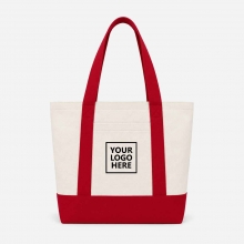 Customized  Red Large Two-Tone Cotton Tote Bags with Pockets with logo