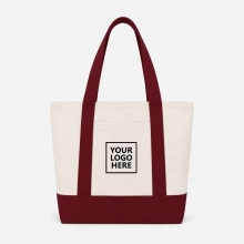 Customized  Maroon Large Two-Tone Cotton Tote Bags with Pockets with logo