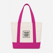 Customized Fuchsia Pink Large Two-Tone Cotton Tote Bags with Pockets with logo