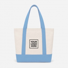 Customized Light Blue Large Two-Tone Cotton Tote Bags with Pockets with logo