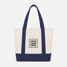 Customized Navy Blue Large Two-Tone Cotton Tote Bags with Pockets with logo