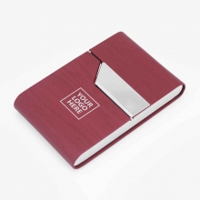 Customized  Red Leatherette-Covered Magnetic Business Card Holders with logo