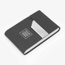 Customized  Black Leatherette-Covered Magnetic Business Card Holders with logo