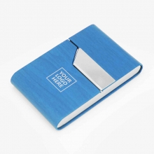 Customized Light Blue Leatherette-Covered Magnetic Business Card Holders with logo