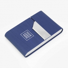 Customized  Blue Leatherette-Covered Magnetic Business Card Holders with logo