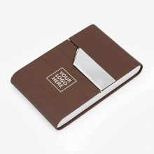 Customized  Brown Leatherette-Covered Magnetic Business Card Holders with logo