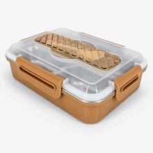 Customized  Brown Lunch Boxes with 4 Partitions and Spoon with logo