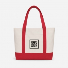 Customized  Red Medium Two-Tone Cotton Tote Bags with Front Pocket with logo