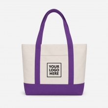 Customized  Purple Medium Two-Tone Cotton Tote Bags with Front Pocket with logo