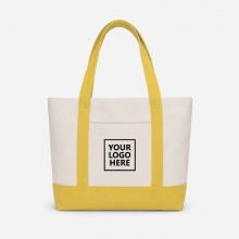 Customized  Yellow Medium Two-Tone Cotton Tote Bags with Front Pocket with logo
