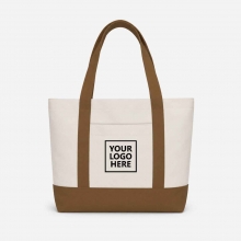 Customized  Khaki Medium Two-Tone Cotton Tote Bags with Front Pocket with logo