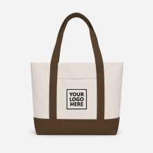 Customized  Brown Medium Two-Tone Cotton Tote Bags with Front Pocket with logo