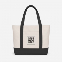 Customized  Black Medium Two-Tone Cotton Tote Bags with Front Pocket with logo