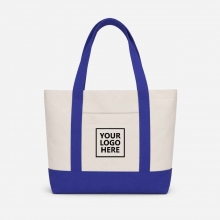 Customized Royal Blue Medium Two-Tone Cotton Tote Bags with Front Pocket with logo