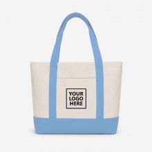 Customized Light Blue Medium Two-Tone Cotton Tote Bags with Front Pocket with logo