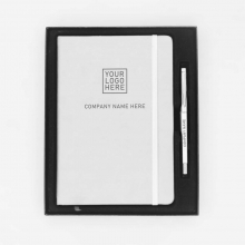 Customized  White Notebook and Plastic Pen - Gift Set for Clients #9 with logo