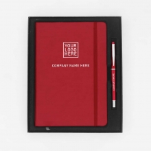 Customized  Red Notebook and Plastic Pen - Gift Set for Clients #9 with logo