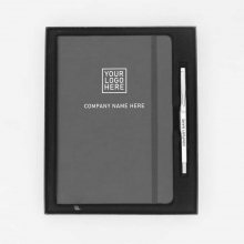 Customized  Gray Notebook and Plastic Pen - Gift Set for Clients #9 with logo