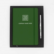 Customized  Green Notebook and Plastic Pen - Gift Set for Clients #9 with logo