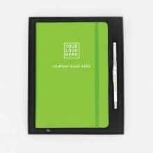 Customized Light Green Notebook and Plastic Pen - Gift Set for Clients #9 with logo