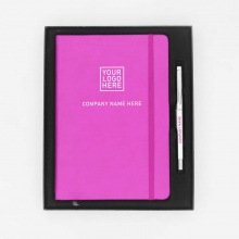 Customized  Pink Notebook and Plastic Pen - Gift Set for Clients #9 with logo