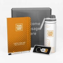 Customized  Orange Notebook, Water Bottle, Metal Pen, and Metal Keyring Gift Set #28 with logo