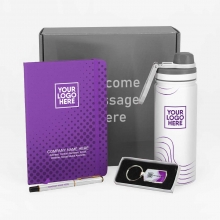 Customized  Purple Notebook, Water Bottle, Metal Pen, and Metal Keyring Gift Set #28 with logo