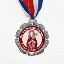 Customized PH Silver Round Medals with Laurel Leaves Symbol with logo