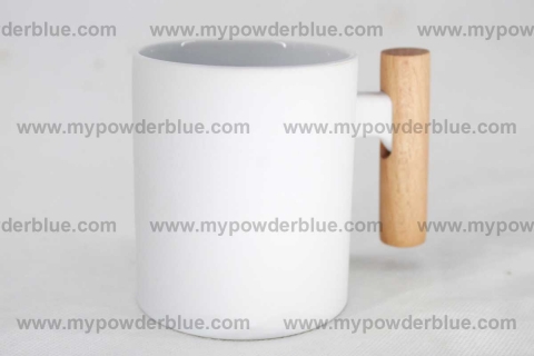 11 oz Matte Ceramic Coffee Mugs with Wooden Handle shot